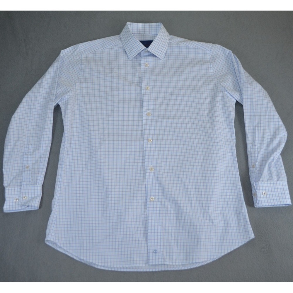 David Donahue Button Up Shirt Mens 16.5 32/33 XL Plaid Trim Fit Cotton
